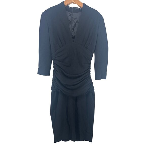 Etro Midi Dress Sz 42 (12 US) Black Wool Ruched Glam Luxe Designer Made in Italy - Picture 1 of 11
